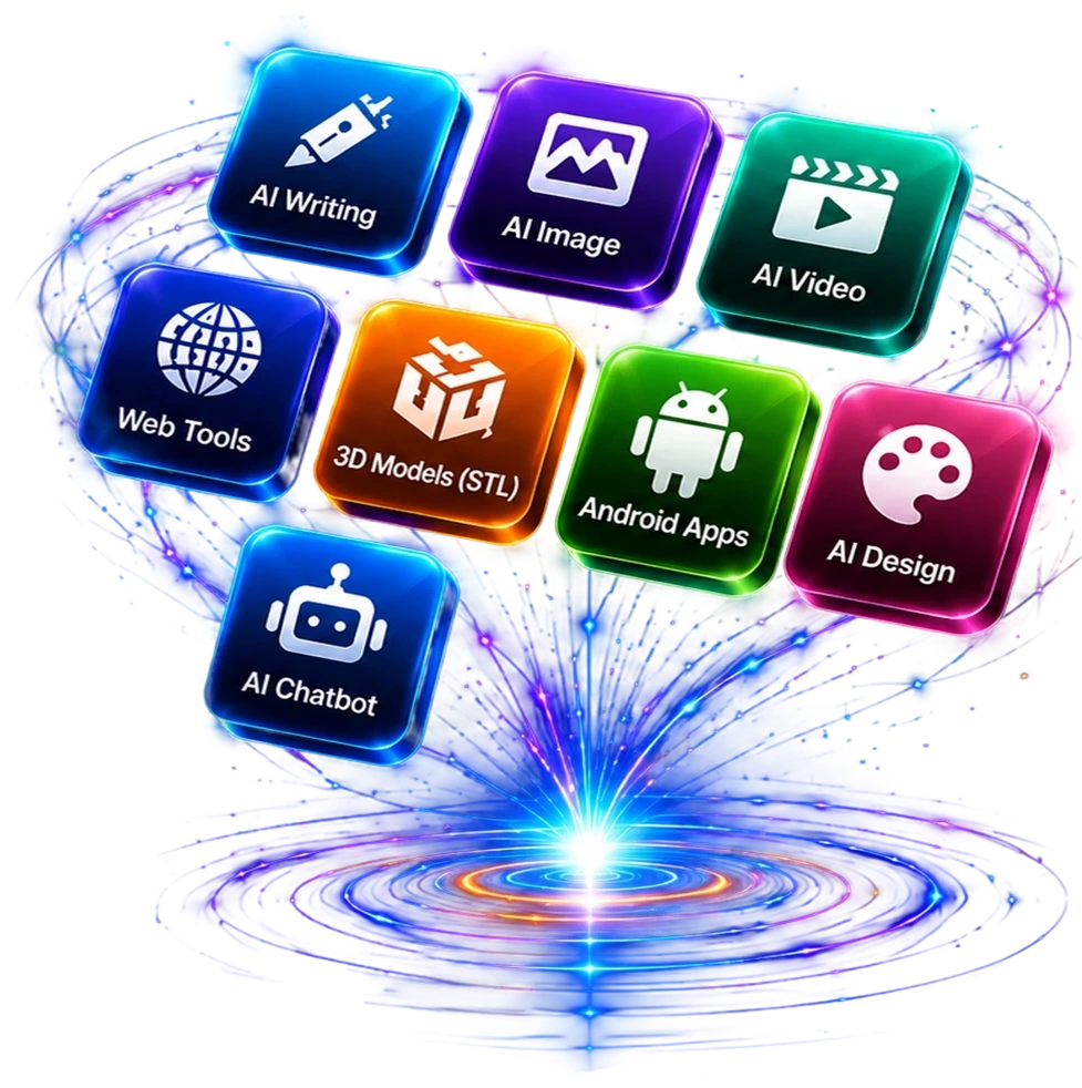 AI Writing, AI Image, AI Video, Web Tools, 3D Models, Android Apps, AI Design, AI Chatbot